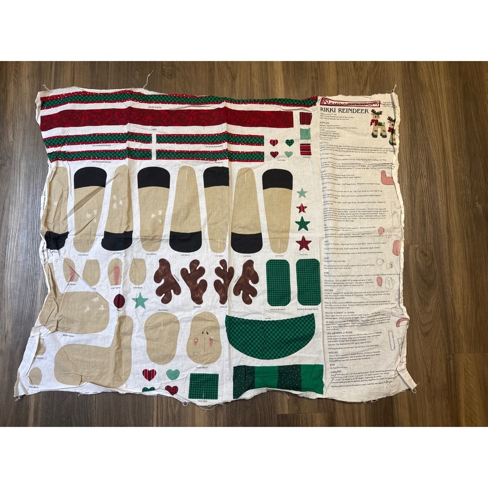Daisy Kingdom Rikki Reindeer Fabric Panel Vintage 1997 OS Multi Cut & Sew DIY